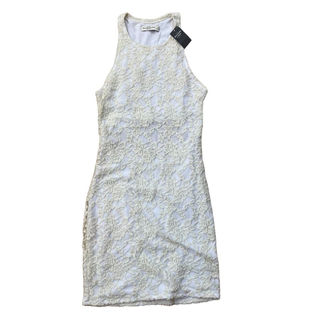 Abercrombie & Fitch Lace Back Cutout Mini Dress Bodycon Cream size small